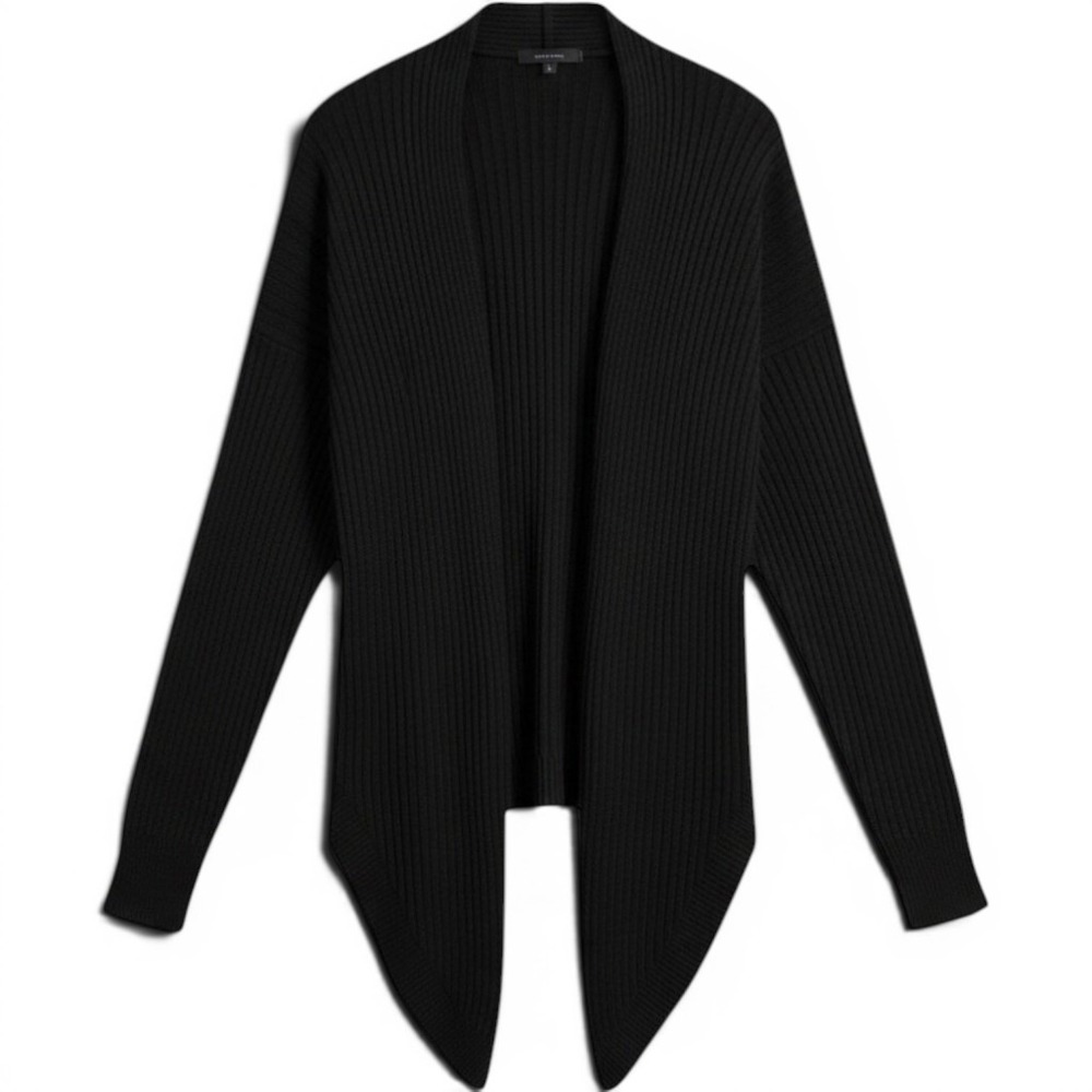 Autumn Cashmere Black 100% Cashmere Ribbed Draped Cardigan Size Large